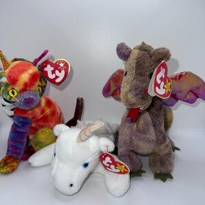 Set Of 3 Ty Beanie Babies Kaleidoscope Cat, Mystic Unicorn, Scorch With Tags